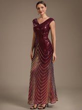Load image into Gallery viewer, Burgundy | One Stop Shop Plus Size Sequin Sleeveless V-Neck Mermaid Maxi Evening Dresses-Burgundy