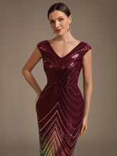 Load image into Gallery viewer, Burgundy | One Stop Shop Plus Size Sequin Sleeveless V-Neck Mermaid Maxi Evening Dresses-Burgundy