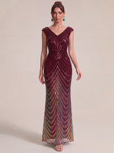 Load image into Gallery viewer, Burgundy | One Stop Shop Plus Size Sequin Sleeveless V-Neck Mermaid Maxi Evening Dresses-Burgundy