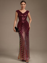 Load image into Gallery viewer, Burgundy | One Stop Shop Plus Size Sequin Sleeveless V-Neck Mermaid Maxi Evening Dresses-Burgundy