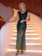 Load image into Gallery viewer, Dark Green | One Stop Shop Plus Size Sequin Sleeveless V-Neck Mermaid Maxi Evening Dresses-Dark Green