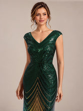 Load image into Gallery viewer, Dark Green | One Stop Shop Plus Size Sequin Sleeveless V-Neck Mermaid Maxi Evening Dresses-Dark Green