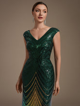 Load image into Gallery viewer, Dark Green | One Stop Shop Plus Size Sequin Sleeveless V-Neck Mermaid Maxi Evening Dresses-Dark Green