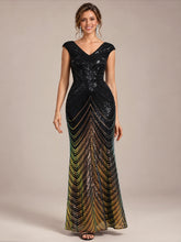 Load image into Gallery viewer, Black Gold | One Stop Shop Plus Size Sequin Sleeveless V-Neck Mermaid Maxi Evening Dresses-Black Gold