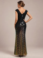 Load image into Gallery viewer, Black Gold | One Stop Shop Plus Size Sequin Sleeveless V-Neck Mermaid Maxi Evening Dresses-Black Gold