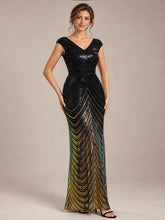 Load image into Gallery viewer, Black Gold | One Stop Shop Plus Size Sequin Sleeveless V-Neck Mermaid Maxi Evening Dresses-Black Gold