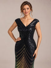 Load image into Gallery viewer, Black Gold | One Stop Shop Plus Size Sequin Sleeveless V-Neck Mermaid Maxi Evening Dresses-Black Gold