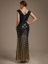 Load image into Gallery viewer, Black Gold | One Stop Shop Plus Size Sequin Sleeveless V-Neck Mermaid Maxi Evening Dresses-Black Gold