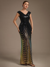 Load image into Gallery viewer, Black Gold | One Stop Shop Plus Size Sequin Sleeveless V-Neck Mermaid Maxi Evening Dresses-Black Gold