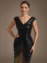 Load image into Gallery viewer, Black Gold | One Stop Shop Plus Size Sequin Sleeveless V-Neck Mermaid Maxi Evening Dresses-Black Gold