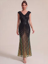 Load image into Gallery viewer, Black Gold | One Stop Shop Plus Size Sequin Sleeveless V-Neck Mermaid Maxi Evening Dresses-Black Gold