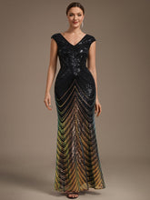 Load image into Gallery viewer, Black Gold | One Stop Shop Plus Size Sequin Sleeveless V-Neck Mermaid Maxi Evening Dresses-Black Gold
