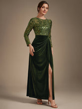 Load image into Gallery viewer, Olive Green | Factory Design Plus Size Velvet Long Sleeve Round Neck Sheath Sequin Evening Dresses-Olive Green