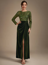 Load image into Gallery viewer, Olive Green | Factory Design Plus Size Velvet Long Sleeve Round Neck Sheath Sequin Evening Dresses-Olive Green