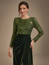 Load image into Gallery viewer, Olive Green | Factory Design Plus Size Velvet Long Sleeve Round Neck Sheath Sequin Evening Dresses-Olive Green