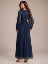 Load image into Gallery viewer, Navy Blue | Factory Design Plus Size Maxi Long Sleeve Sequin Tulle V-Neck A-Line Evening Dresses-Navy Blue