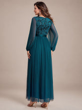 Load image into Gallery viewer, Teal | Factory Design Plus Size Maxi Long Sleeve Sequin Tulle V-Neck A-Line Evening Dresses-Teal