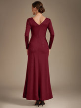 Load image into Gallery viewer, Burgundy | Bulk Order Plus Size Long Sleeve Jersey V-Neck Bodycon Sequined Evening Dresses-Burgundy