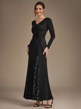 Load image into Gallery viewer, Black | Bulk Order Plus Size Long Sleeve Jersey V-Neck Bodycon Sequined Evening Dresses-Black
