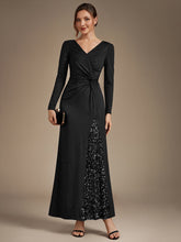 Load image into Gallery viewer, Black | Bulk Order Plus Size Long Sleeve Jersey V-Neck Bodycon Sequined Evening Dresses-Black