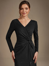Load image into Gallery viewer, Black | Bulk Order Plus Size Long Sleeve Jersey V-Neck Bodycon Sequined Evening Dresses-Black