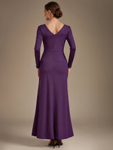 Load image into Gallery viewer, Dark Purple | Bulk Order Plus Size Long Sleeve Jersey V-Neck Bodycon Sequined Evening Dresses-Dark Purple