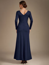 Load image into Gallery viewer, Navy Blue | Bulk Order Plus Size Long Sleeve Jersey V-Neck Bodycon Sequined Evening Dresses-Navy Blue
