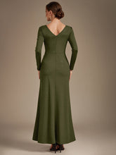 Load image into Gallery viewer, Olive Green | Bulk Order Plus Size Long Sleeve Jersey V-Neck Bodycon Sequined Evening Dresses-Olive Green