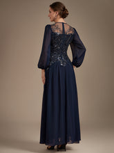 Load image into Gallery viewer, Navy Blue | Bulk Order Plus Size Long Sleeve Sequin Chiffon Round Neck A-Line Evening Dresses-Navy Blue