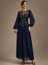 Load image into Gallery viewer, Navy Blue | Bulk Order Plus Size Long Sleeve Sequin Chiffon Round Neck A-Line Evening Dresses-Navy Blue