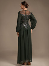 Load image into Gallery viewer, Olive Green | Bulk Order Plus Size Long Sleeve Sequin Chiffon Round Neck A-Line Evening Dresses-Olive Green