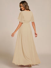 Load image into Gallery viewer, Short Sleeves Pleated Applique A-Line Floor-Length Formal Evening Dress