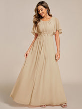 Load image into Gallery viewer, Short Sleeves Pleated Applique A-Line Floor-Length Formal Evening Dress
