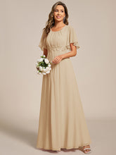 Load image into Gallery viewer, Short Sleeves Pleated Applique A-Line Floor-Length Formal Evening Dress