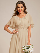 Load image into Gallery viewer, Short Sleeves Pleated Applique A-Line Floor-Length Formal Evening Dress