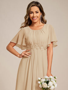 Short Sleeves Pleated Applique A-Line Floor-Length Formal Evening Dress
