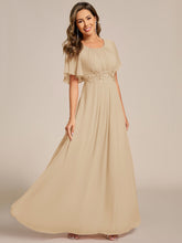 Load image into Gallery viewer, Short Sleeves Pleated Applique A-Line Floor-Length Formal Evening Dress