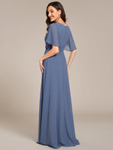 Load image into Gallery viewer, Color=Dusty Blue | Short Sleeves Pleated Applique A-Line Floor-Length Formal Evening Dress-Dusty Blue 2