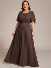 Load image into Gallery viewer, Color=Espresso | Wholesale Pricing Short Sleeve Ruffle Floral Appliques A-Line Floor Length Evening Dresses-Espresso 9