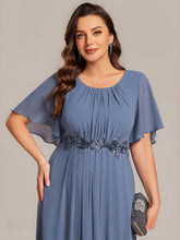 Load image into Gallery viewer, Color=Dusty Blue | Commercial Wholesale Short Sleeve Ruffle A-Line Midi Dress with Floral Appliques Evening Dresses-Dusty Blue 18