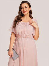 Load image into Gallery viewer, Color=Pink | Commercial Wholesale Short Sleeve Ruffle A-Line Midi Dress with Floral Appliques Evening Dresses-Pink 28