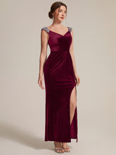 Load image into Gallery viewer, Burgundy | Commercial Wholesale Plus Size Sleeveless Velvet V-Neck Sequin Mermaid Maxi Evening Dresses