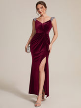 Load image into Gallery viewer, Burgundy | Commercial Wholesale Plus Size Sleeveless Velvet V-Neck Sequin Mermaid Maxi Evening Dresses