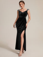 Load image into Gallery viewer, Burgundy | Commercial Wholesale Plus Size Sleeveless Velvet V-Neck Sequin Mermaid Maxi Evening Dresses