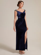 Load image into Gallery viewer, Black | Commercial Wholesale Plus Size Sleeveless Velvet V-Neck Sequin Mermaid Maxi Evening Dresses