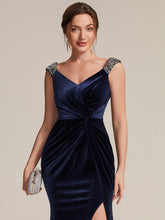 Load image into Gallery viewer, Black | Commercial Wholesale Plus Size Sleeveless Velvet V-Neck Sequin Mermaid Maxi Evening Dresses