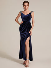 Load image into Gallery viewer, Burgundy | Commercial Wholesale Plus Size Sleeveless Velvet V-Neck Sequin Mermaid Maxi Evening Dresses