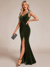 Load image into Gallery viewer, Black | Commercial Wholesale Plus Size Sleeveless Velvet V-Neck Sequin Mermaid Maxi Evening Dresses