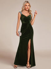 Load image into Gallery viewer, Black | Commercial Wholesale Plus Size Sleeveless Velvet V-Neck Sequin Mermaid Maxi Evening Dresses
