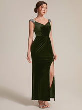 Load image into Gallery viewer, Black | Commercial Wholesale Plus Size Sleeveless Velvet V-Neck Sequin Mermaid Maxi Evening Dresses